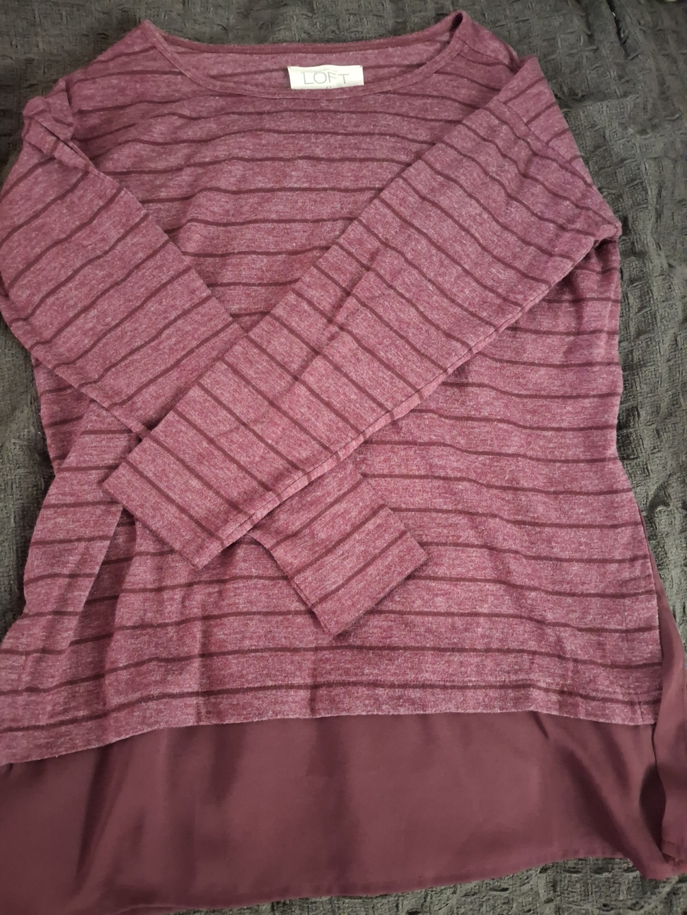 LOFT Mauve Striped Scoop Neck Sweater
